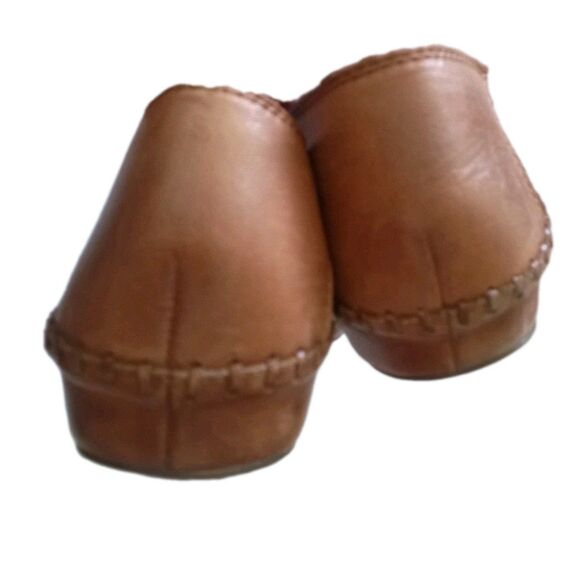 Women's Sz 41 US 10-10.5 Pikolinos Laser Cut Slip On Leather Low Wedge Brandy - Picture 4 of 5